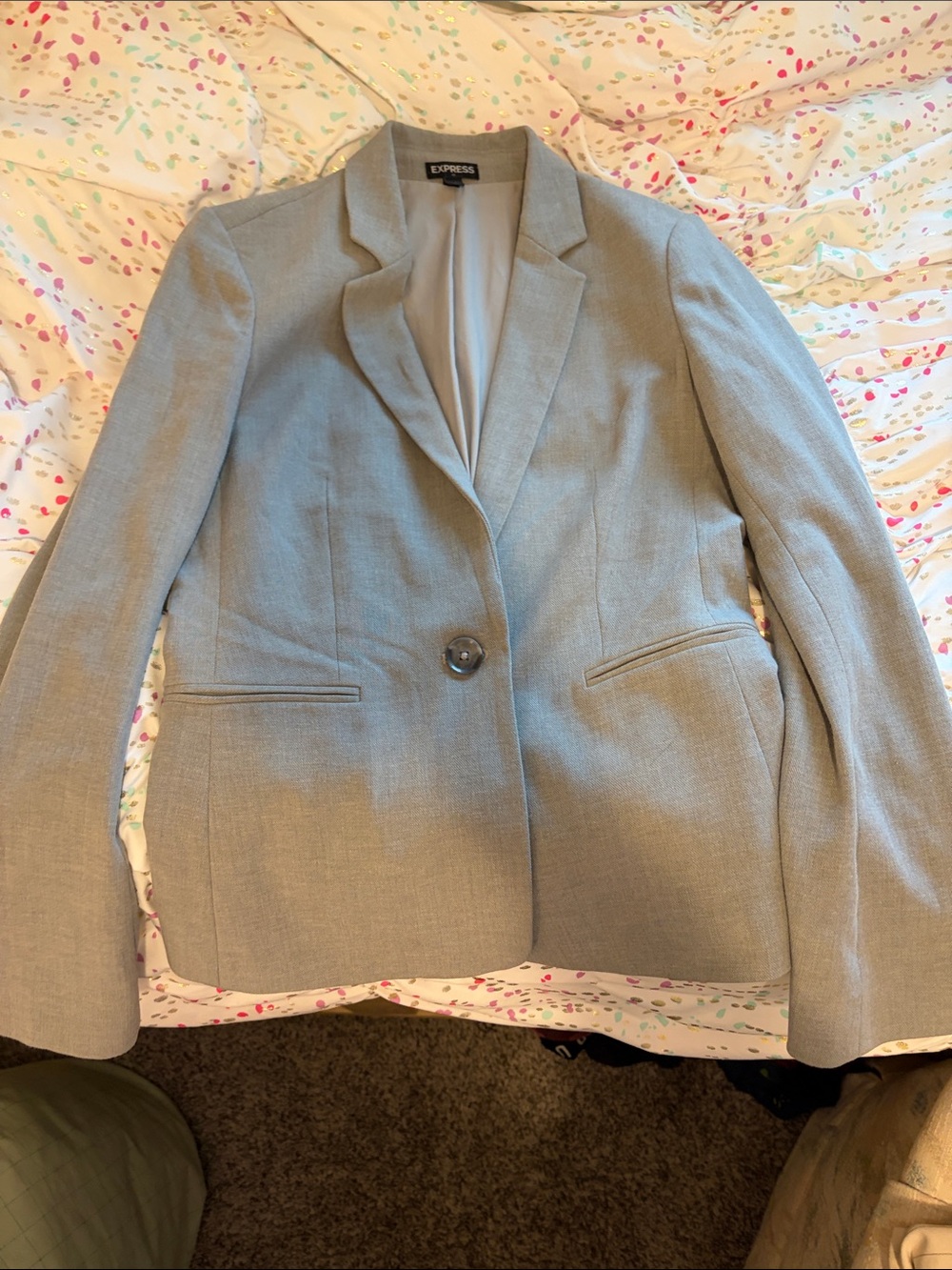 Express Light Gray Single-Button Tailored Blazer